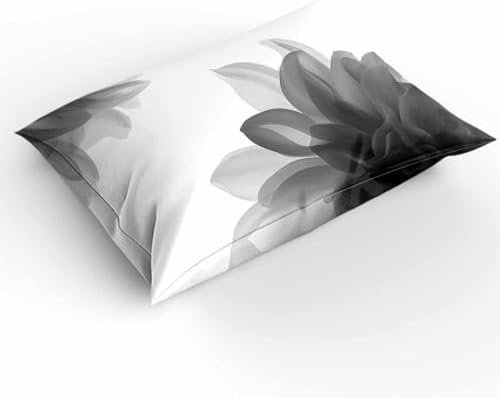 Duvet Cover Set Full, Abstract Gray Floral Flower on White 3 Piece
