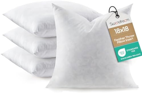 Feather Throw Pillow Inserts Set of 4, Soft Fluffy Square