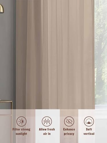 Beige Solid Color Sheer Curtains 72 Inch Length 2 Panels, Aesthetics