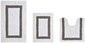TRP Tufted Cotton White Gray Bathroom Rugs Sets 3 Piece