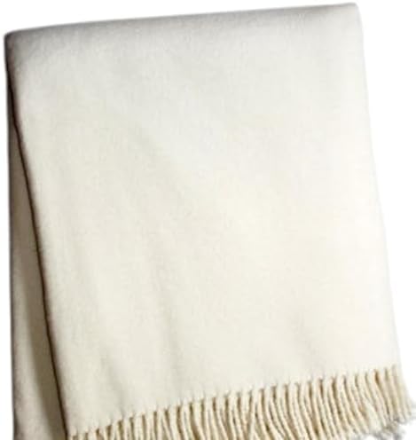 HomeRoots 55" X 70" Cream Cotton Blend Plush Throw Blanket with Fringe