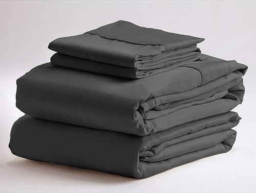 4-Piece Cotton Bed Sheet Set King 16" Deep Pocket Dark Grey