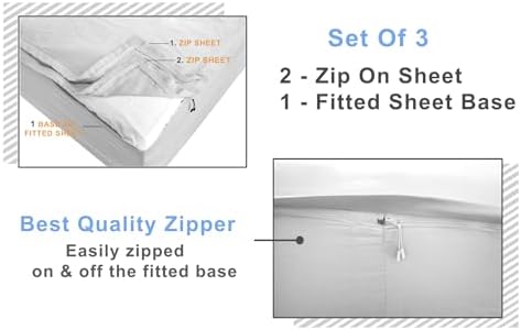 Zip On Fitted Sheet 2 Zip Sheets +1 Base 16" in Cotton Twin XL Taupe