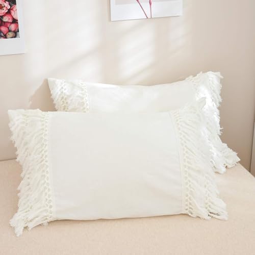 Helthep Luxury Boho King Size White Lace Bedding Collection Ruffled