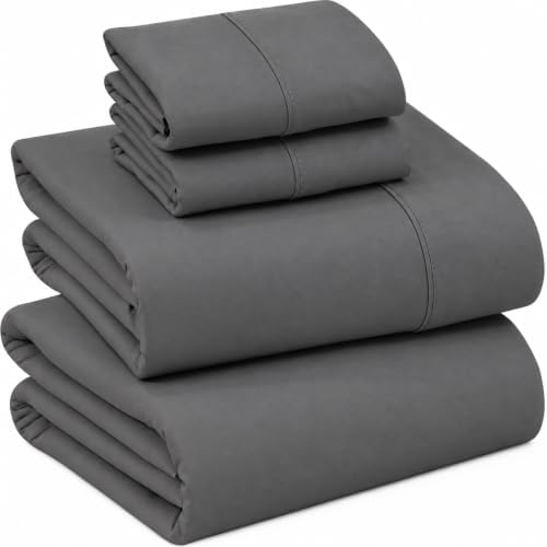 100% Cotton King Sheets, Percale King Sheet Set, Charcoal Grey