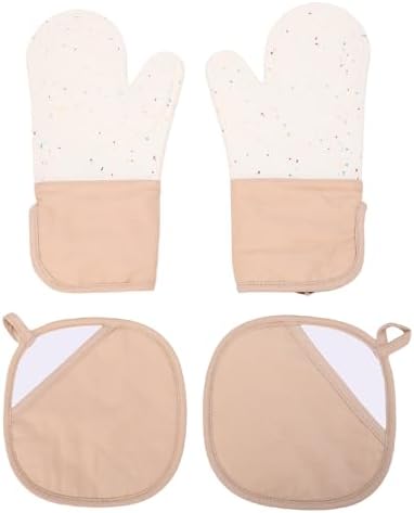 Silicone Oven Mitts and Pot Holders Set, 500F Heat Non Slip (Beige)