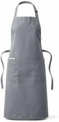 12-Pack Gray Poly-Cotton Bib Apron with 2 Pockets, 34" x 30", Machine