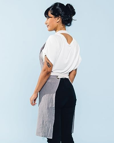 Caldo Linen Kitchen Apron for Cooking - Mens and Womens Linen Bib
