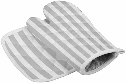 Oven Mitts and Pot Holder Set for Kitchen, Grey White Stripe 12 Inch