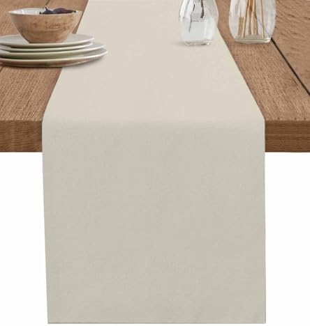 Ivory White Cotton Linen Table Runner for Dining Kitchen, Modern Pure