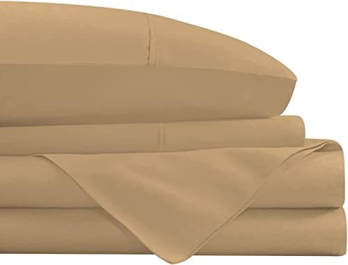 4 Piece Full Size Sheets Set 100% Cotton Taupe Sheet Set Fits Mattress
