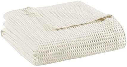 Madison Park Waffle Weave Blanket Cotton for Summer, Full/Queen, Ivory