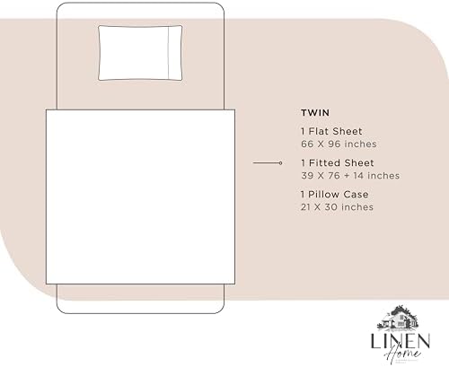 Linen Home 100% Cotton Percale Sheets Twin Size, Sand Shell, Deep