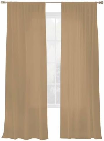 Solid Color Sheer Curtains 108 Inches Long 2 Panels, Semi Sheer Rod