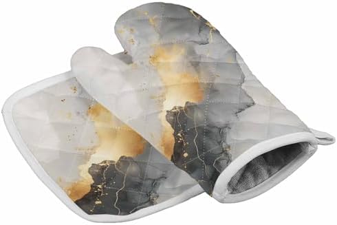 Quilted Cotton Terry Cloth Oven Mitt, Pot Holder Gray Black Marble