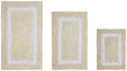 TRP Tufted Cotton Sand White Bathroom Rugs Sets 3 Piece