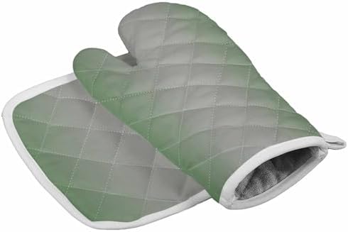 Quilted Cotton Terry Cloth Oven Mitt, Pot Holder Grass Green Grey