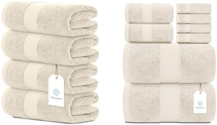 White Classic 8-Piece Luxury Ivory Bath Towel Set | 27 x 54 Inch Bath