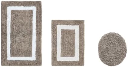 Cotton Tufted Beige White Bathroom Rugs Sets 3 Piece
