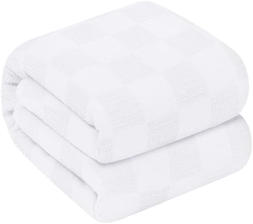 Oakias 100% Cotton Blanket Queen Size, White 90 x 90 Inches – 350 GSM