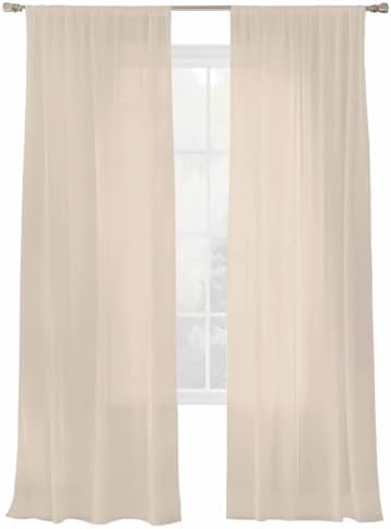 Beige Pure Color Sheer Curtains 108 Inch Length 2 Panels, Aesthetics