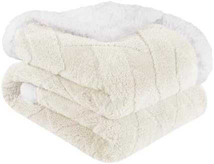 Reversible Soft Plush Cozy Jacquard Sherpa Fleece Throw Blanket King