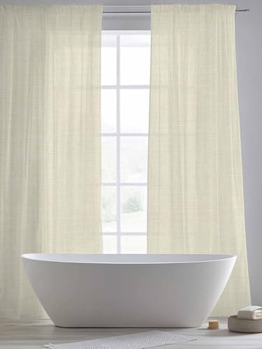 Beige Sheer Curtains 108 Inch Length 2 Panels, Modern Minimalist Linen