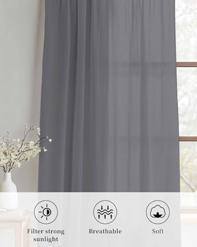 Grey Pure Color Sheer Curtains 63 Inch Length 2 Panels Set, Aesthetics
