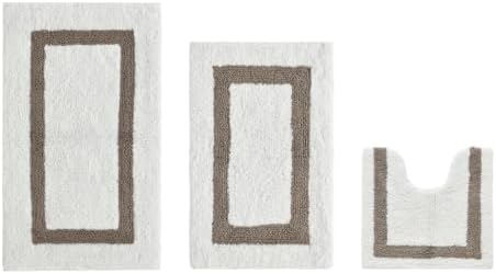 Tufted Cotton White Beige Bathroom Rugs Sets 3 Piece