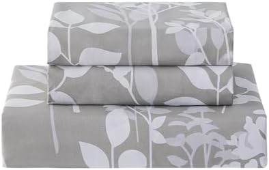 Vaulia Microfiber Duvet Cover Set Queen, Grey Botanical