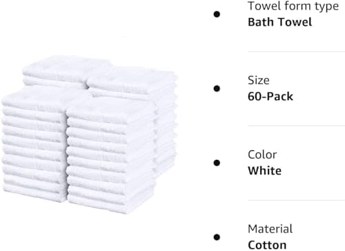SIMPLI-MAGIC Commercial Grade Soft Plush Cotton Terry Towels, 60-Pack