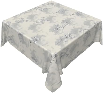 Vintage Gray Floral Tablecloth Square 70 Inch Cottage Grunge Retro