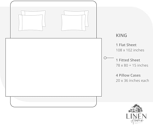 Linen Home 100% Cotton Percale Sheets King Size, Smoky Charcoal, Deep