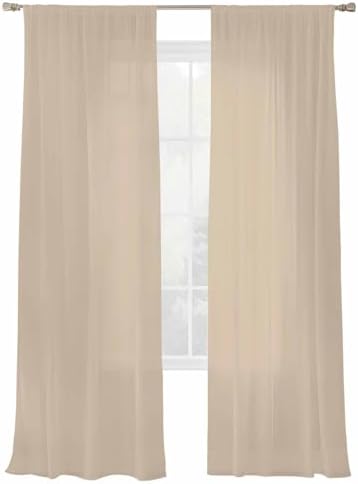 Solid Color Sheer Curtains 108 Inches Long 2 Panels, Semi Sheer Rod