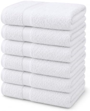 100% Cotton Hand Towels for Bathroom, Set of 6 (16"x27") - White
