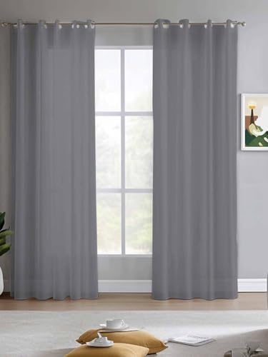 Grey Pure Color Sheer Curtains 63 Inch Length 2 Panels Set, Aesthetics