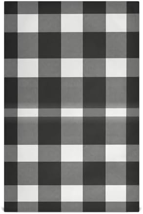 Kitchen Towels and Dishcloths Set, Black White Grey Plaid
