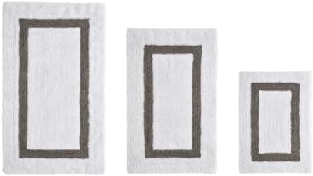 TRP Tufted Cotton White Gray Bathroom Rugs Sets 3 Piece
