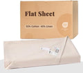 Luxury Cotton Linen Blend Flat Sheet, Cooling Breathable Natural