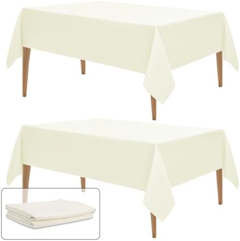 WIGENIUS 2 Pack Ivory Table Cloth Rectangle 60X102 Inch Tablecloth Fit