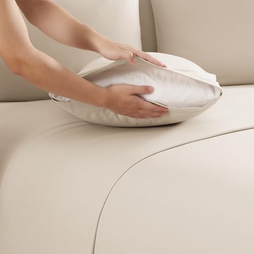 ELLE Decor Queen Garment Washed Microfiber Sheet Set, 6-Piece, Taupe
