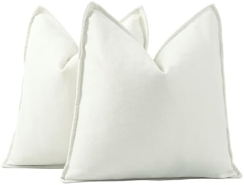 MADIZZ Textured Chenille Euro Sham Pillow Covers Pack of 2 Natural