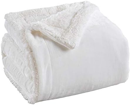 Great Bay Home Sherpa Fleece and Velvet Plush King Throw Blanket Optic