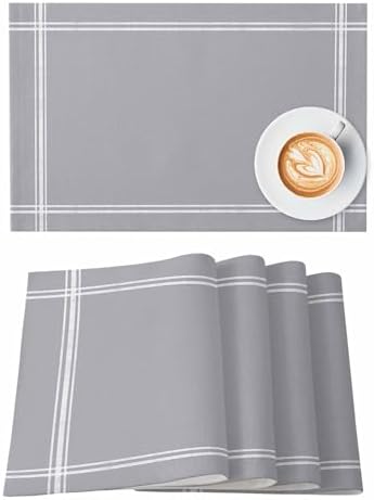 Placemats Set of 8 for Dining Table, Solid Color Gray Washable