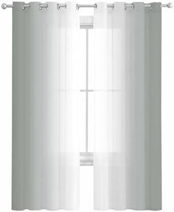 Ombre Grey White Sheer Curtains 63 Inch Length 2 Panels Set