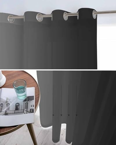 Black Gray Sheer Curtains 63 Inch Length Grommet Semi Sheer Drapes for