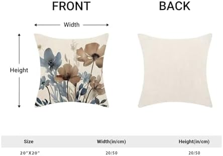 AEIOAE Blue Brown Floral Pillow Covers 20 x 20 Inch Set of 2