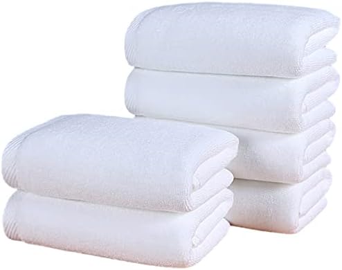 6 Piece Pure White Towel Set-Thick Face Towel,32 Double Strands,Fine