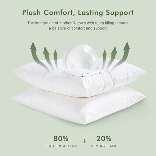 TOPGREEN Feather Down Throw Pillow Inserts 18 x 18, Set of 2, 100%