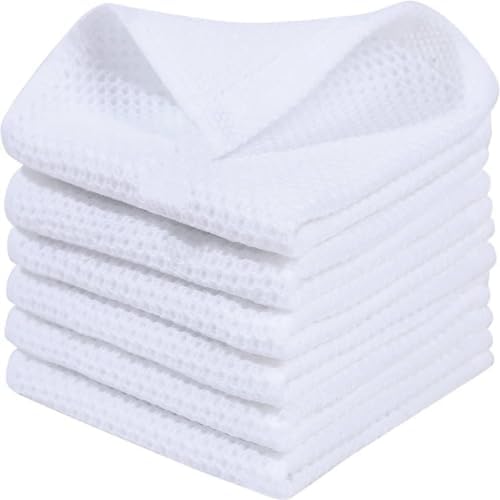 6‐Pack Waffle Weave Cotton Dish Cloths, 33x33cm Absorbent Reusable